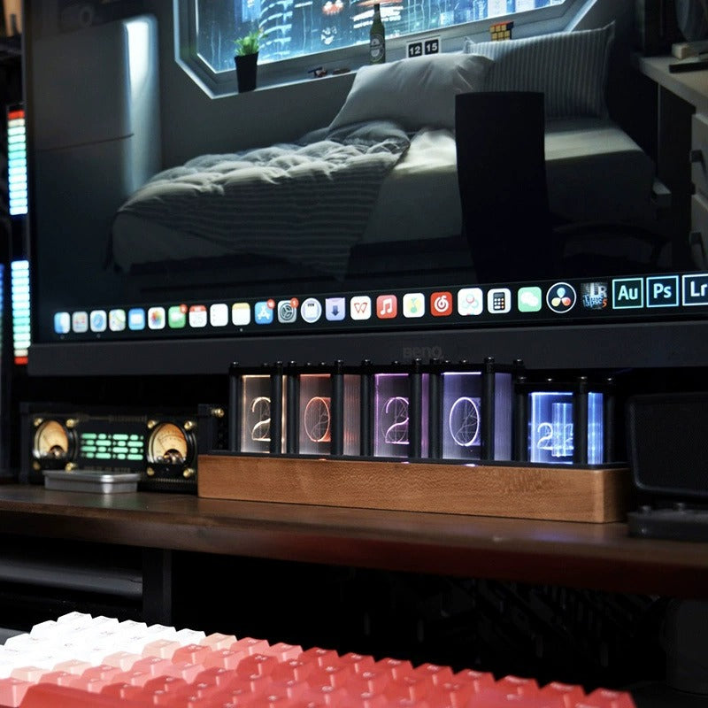 Wood LED Desk Clock with Night Glow Decorative Light