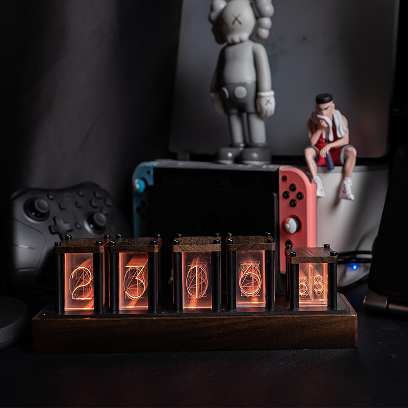 Wood LED Desk Clock with Night Glow Decorative Light