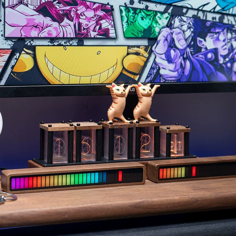 Wood LED Desk Clock with Night Glow Decorative Light