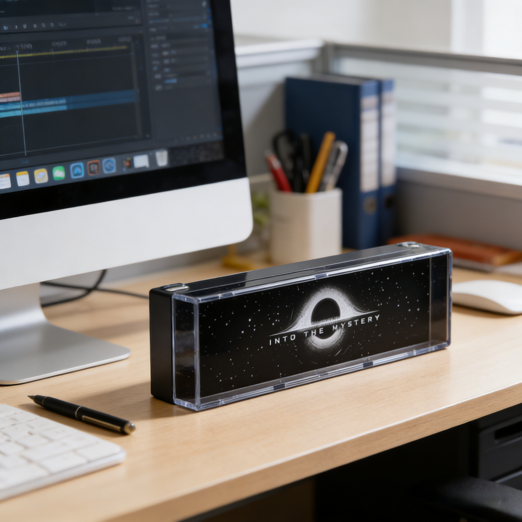 Aluminum Alloy Mini Desktop Ambient Light Box – Transparent Black Hole Edition