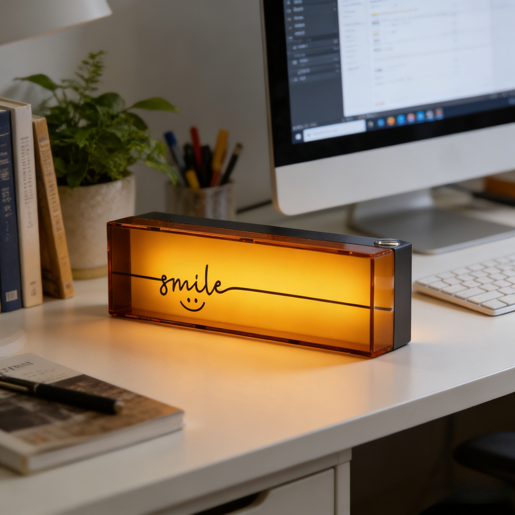 Aluminum Alloy Mini Desktop Ambient Light Box – Orange Smile Edition