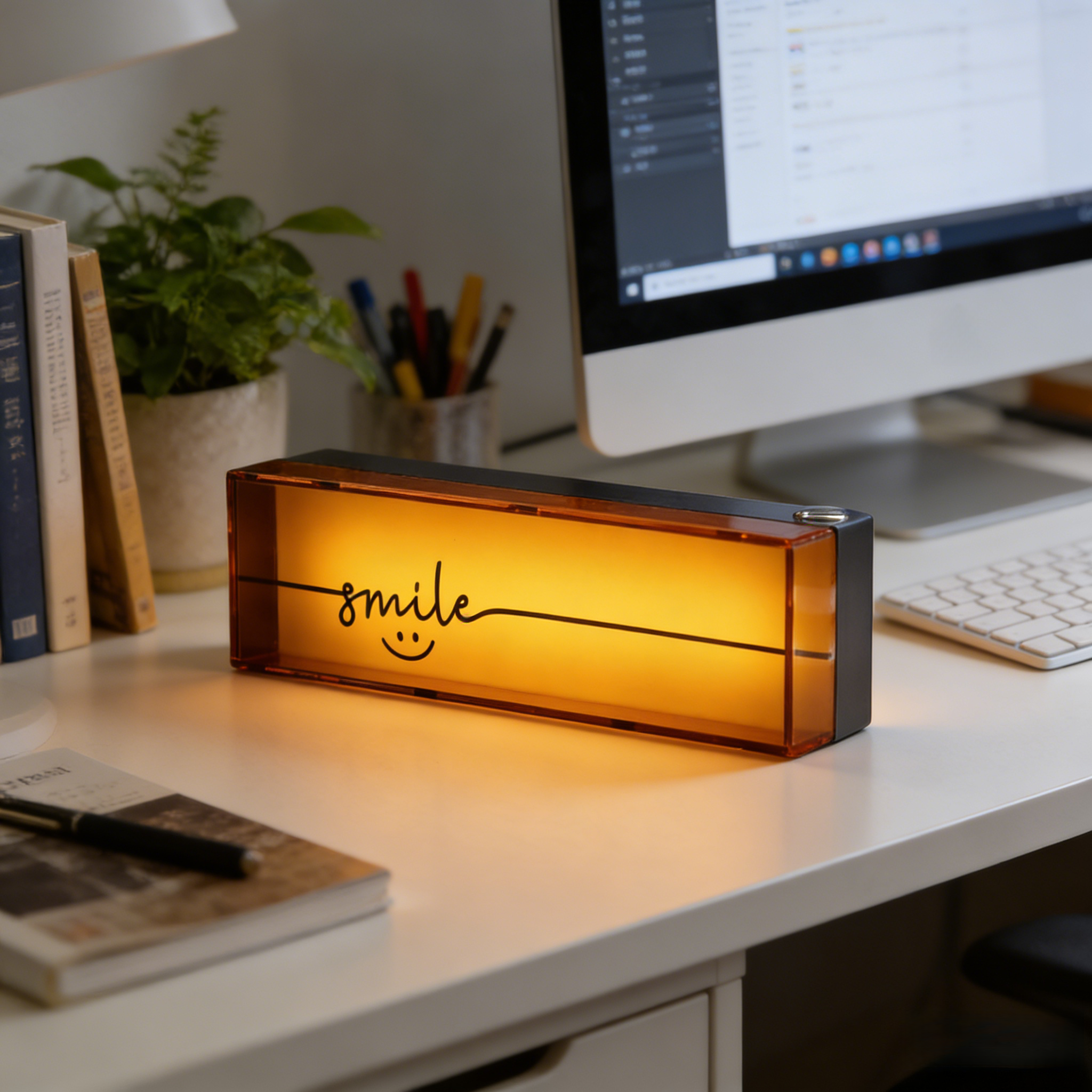 Aluminum Alloy Mini Desktop Ambient Light Box – Orange Smile Edition