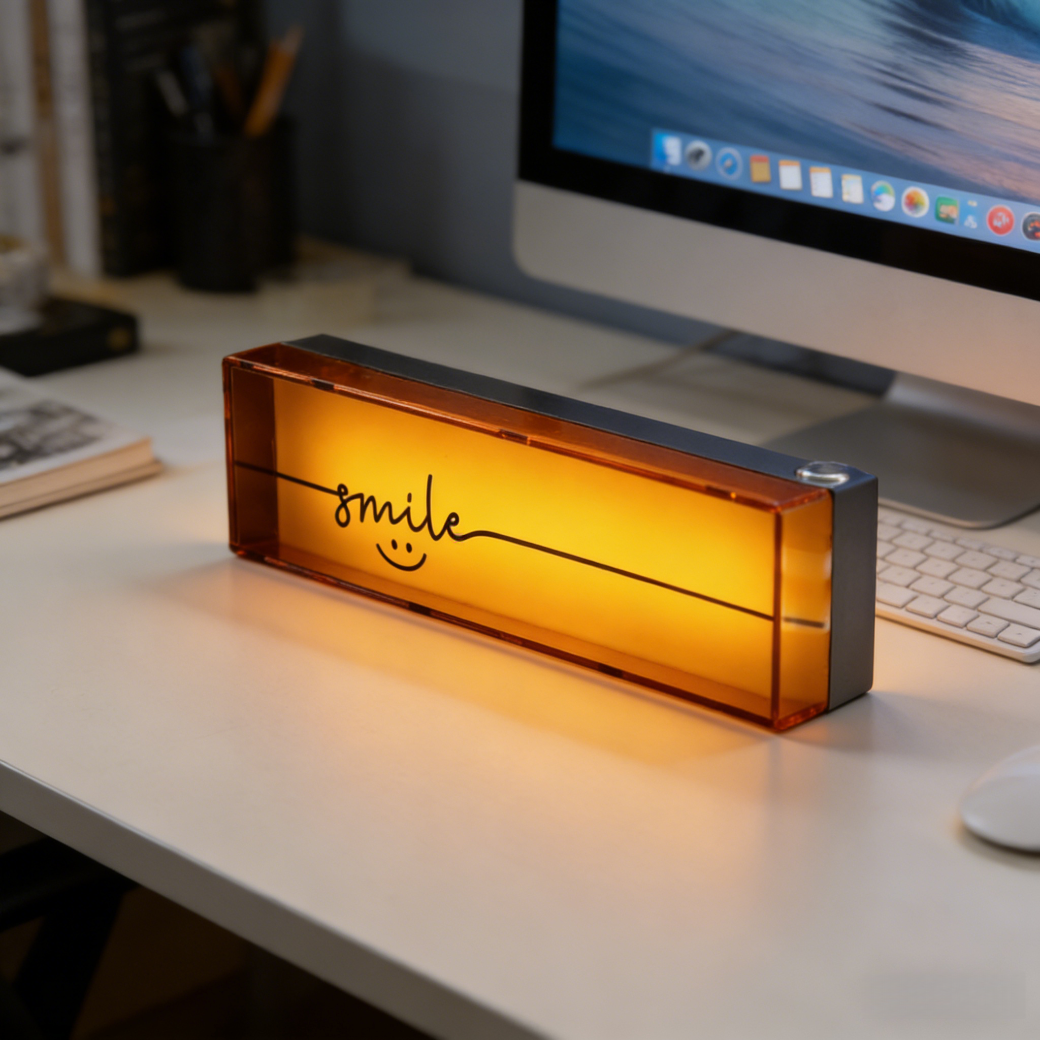 Aluminum Alloy Mini Desktop Ambient Light Box – Orange Smile Edition